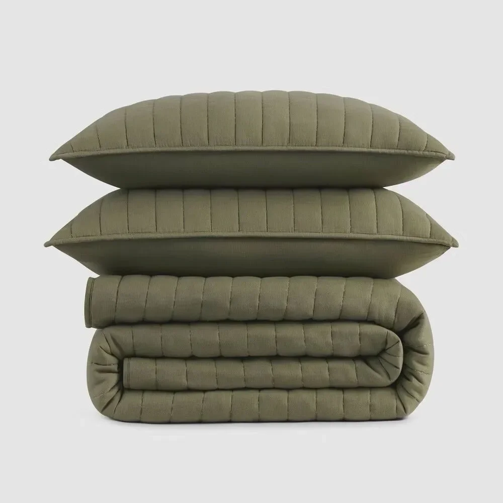 Jeremiah Brent Home 3pc King Rice Stitch Gauze Quilt Set Green